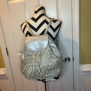 Specis leather gray cage & canvas lining medium backpack drawstring clos…